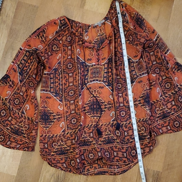 Miss Me Womans‎ Coral Tribal Boho Semi Sheer Top Size Medium - Picture 8 of 12